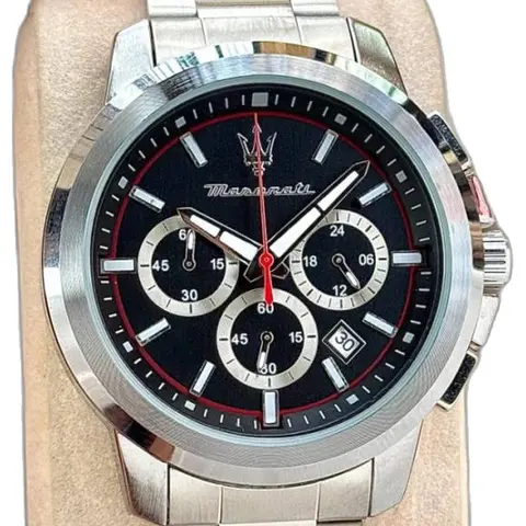 Maseraati Potenza Silver-Black-Red - dial close-up