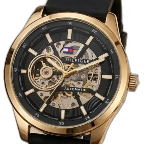 Tommy Hilfige r Automatic Silicon Black-Gold - dial close-up