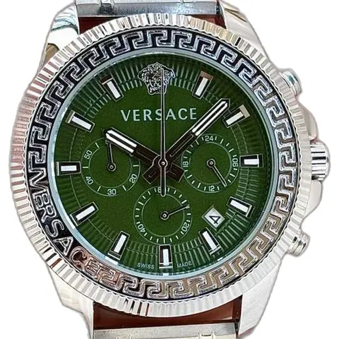 Versace Greca Action Chronograph silver green - dial close-up