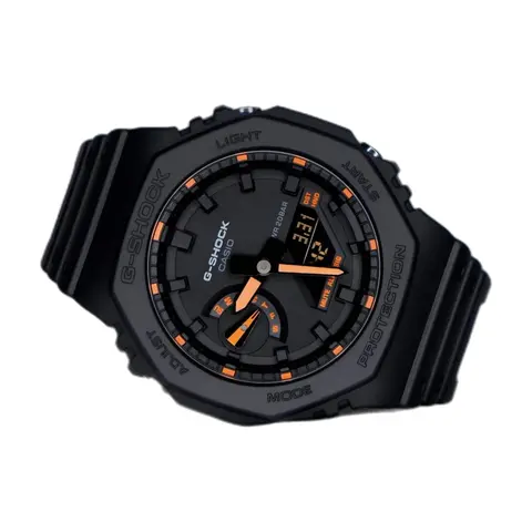 Casio g shock ga2100 black and orange - front view