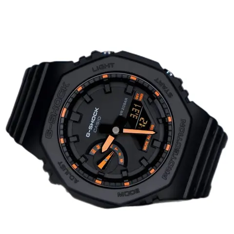 Casio g shock ga2100 black and orange - dial close-up