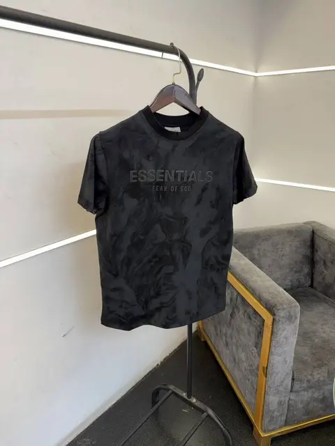 Essentials laser print imported round neck tshirt black