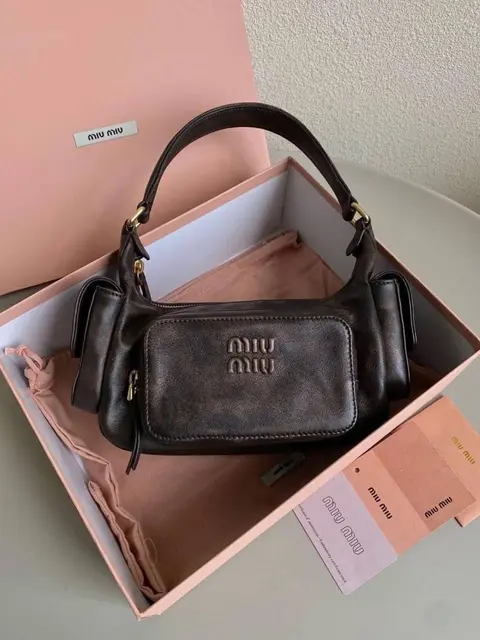 Miu Miu Rust Brown Leather Pocket Bag With Original Box & Dust Cover Packing