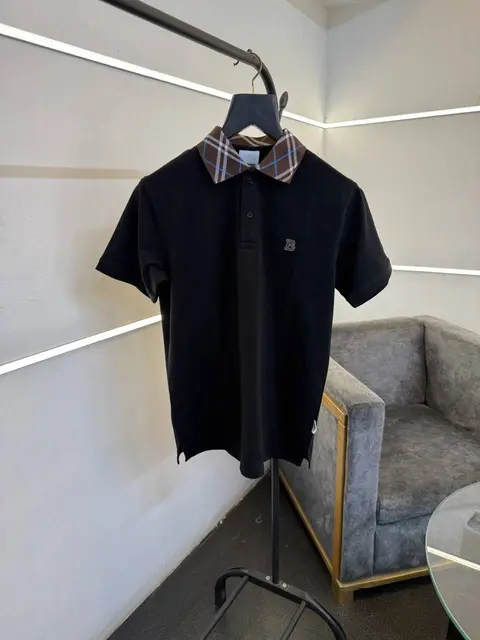 Burberry black self knitted polo tshirt with multi collar and chest logo