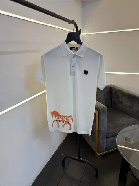 Hermes turkey imported polo tshirt with brand button steel logo and premium print white sale