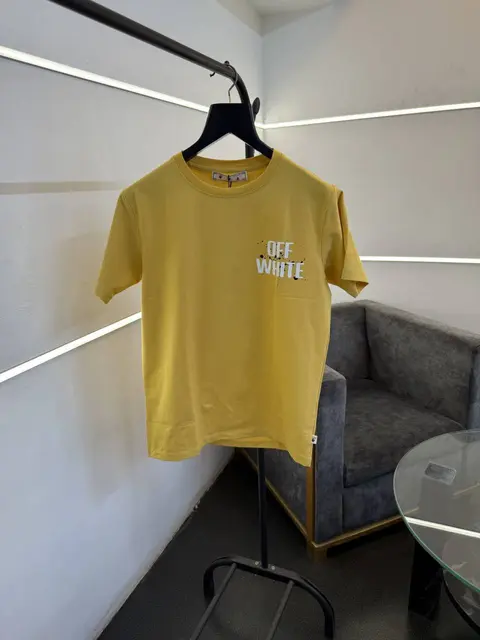 Of white Imported round neck tshirt with front and back print yellow