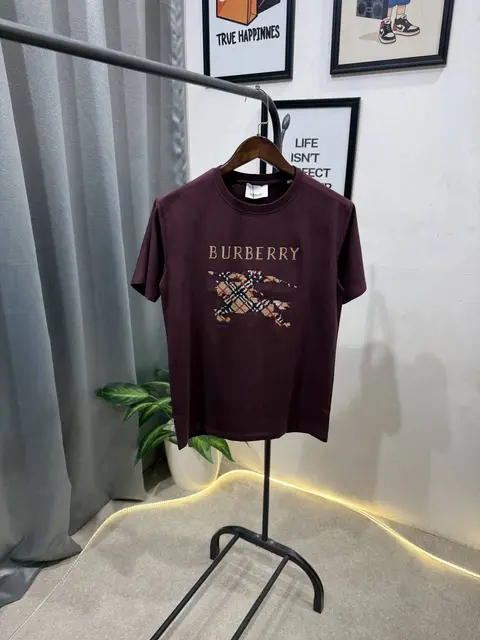 Burberry embroidery logo imported round neck tshirt wine