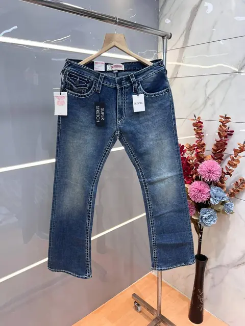 True Religio n Green Shade Premium Imported Stretchable Lycra Fabric Boot Cut Denim with Back Flap pocket Design 3147