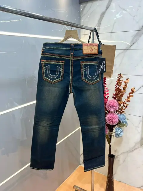 True Religio n Green Shade Straight fit Premium Imported Stretchable Lycra Fabric Denim with Back Embroidered Design 3693