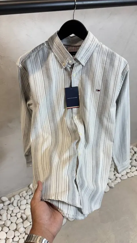 Tommy Hilfiiger Grey & White Striped Shirt 1023