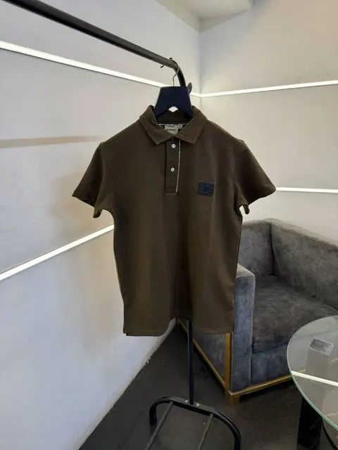 Burberry self knitted embossed print turkish imported polo tshirt brown sale