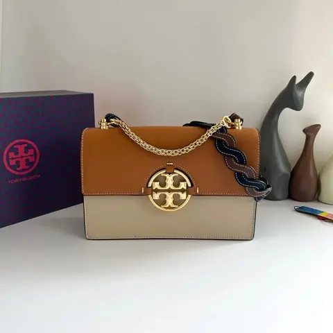 Tori Burch Miller Premium Shoulder Bag With OG Box & Dust Bag (Brown - 462)