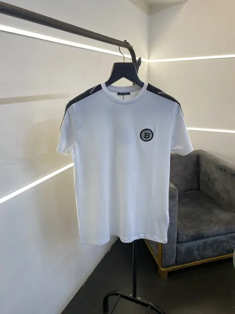 Balmain steel logo white black shoulder brand strips turkey imported round neck tshirt sale