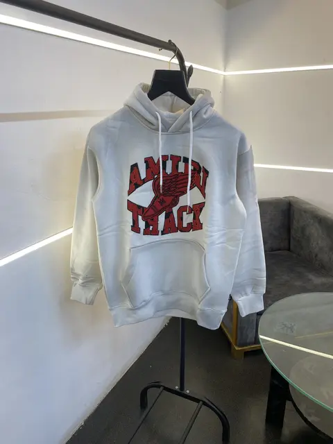 Amiri heavy gsm fleece fabric hoody sweatshirt with ameeri applique embroidery work with shaded spray work as original white sale