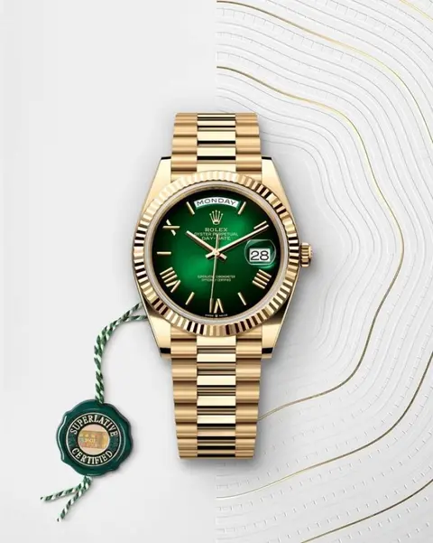 Rolex Oyster Perpetual Day Date 40 Battery Gold Green