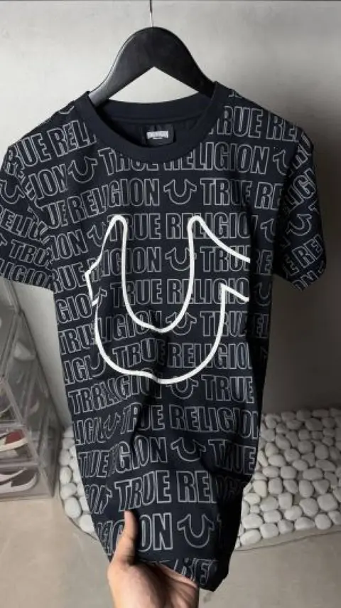 True Religion All-Over Logo Horseshoe T-Shirt Black 1117