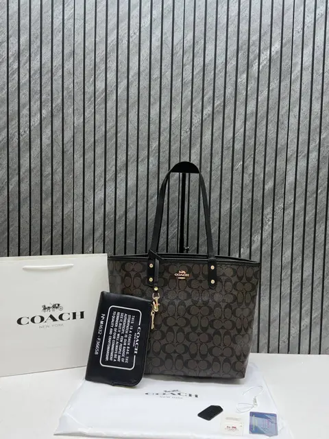 Coach CB 03 Coffee-Black Reversible City Tote With Wallet CarryBag & Original DustCover