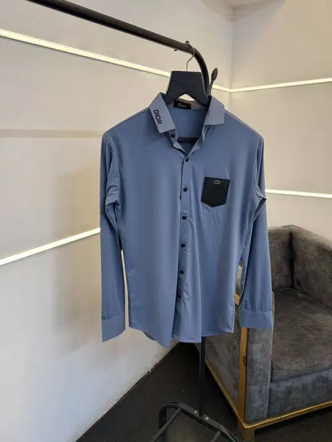 Dior Turkish imported shirt with brand patch on chest blue