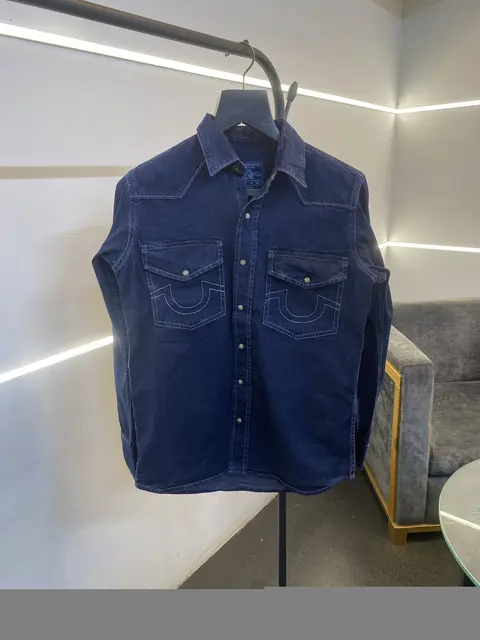 01 True religion snap button denim shirt blue