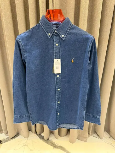 lauren chest logo full sleeves shirt denim dark blue