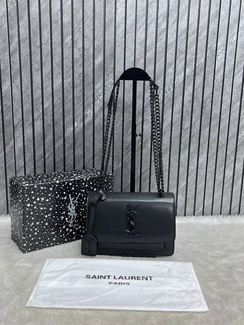 Ysl Sunset All Black Matte Shoulder Bag With Original Box & Dust Cover