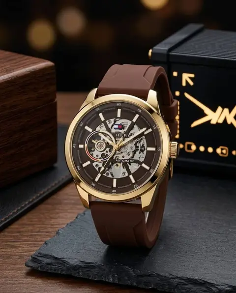 Tommy Hilfige r Automatic Silicon Brown-Gold-Brown