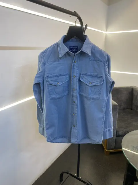 02 True religion snap button denim shirt sky blue