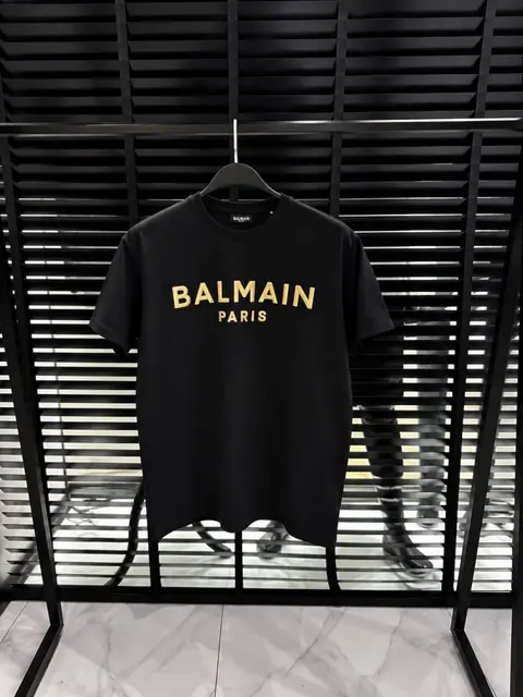 Balmain Middle Brand Print Round Neck T-shirt Black