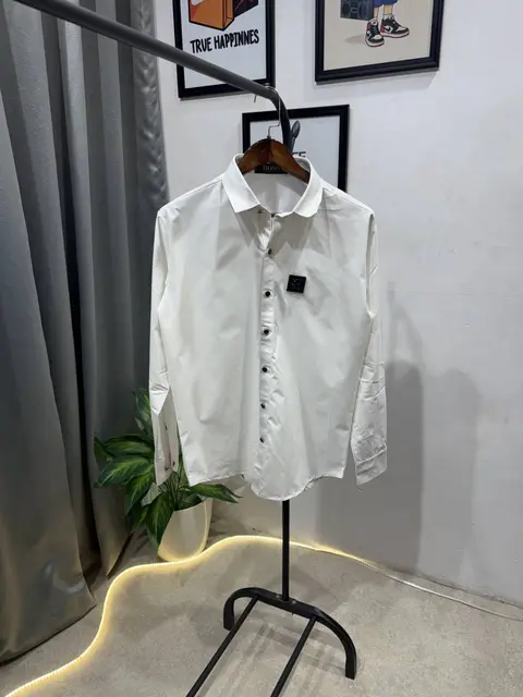 Hugo bos tukey imported shirt with brand button and logo on chest white