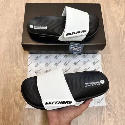 Skechers Hyper Burst Soft Premium White Black Flip Flop SE12