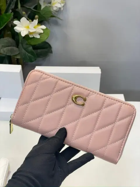 Coach Accordion Pillow Zipper Wallet With OG Box Dust Bag (Pink-856)