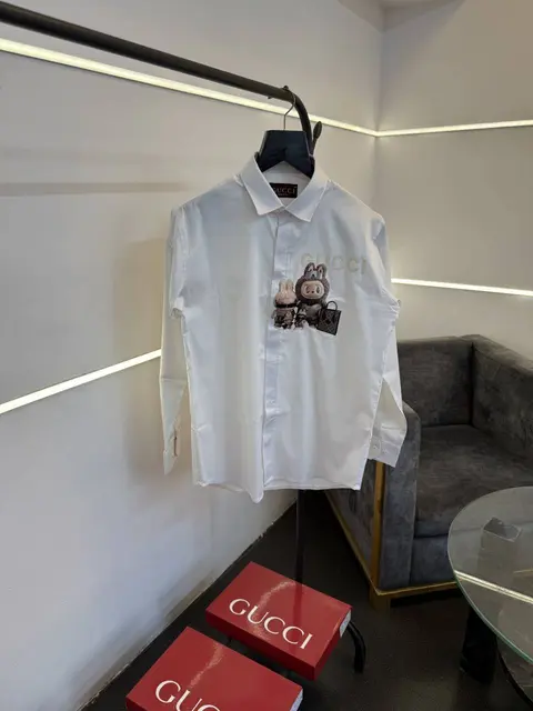 Gucci x labubu imported cotton satin shirt white