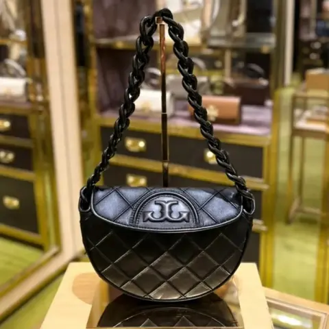 Tori Burch Fleming Crescent Premium Bag With OG Box & Dust Bag (All Black - 609)