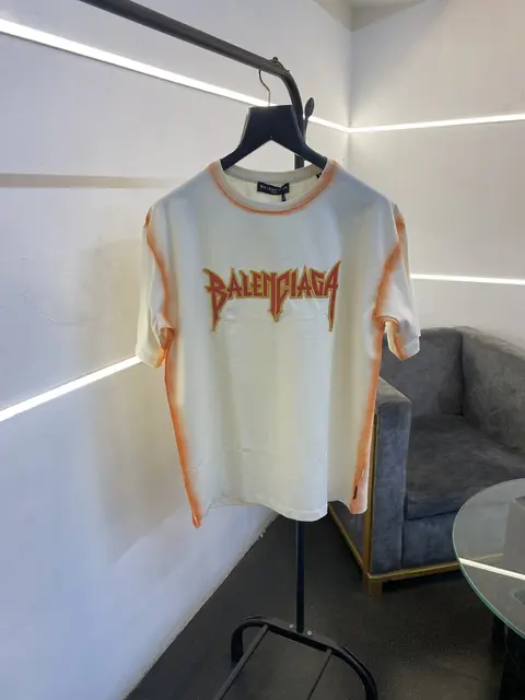 Balenciaga a over size spray print with embroidery logo imported tshirt cream
