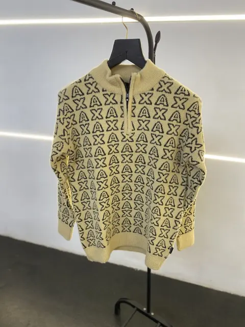 Arrwa%! exchage knitting swead blend soft yarn half zip sweatshirt beige sale