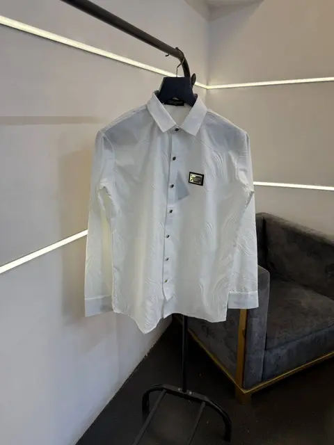 Dolce and gabbana embossed full print turkey imported shirt with brand buttons white