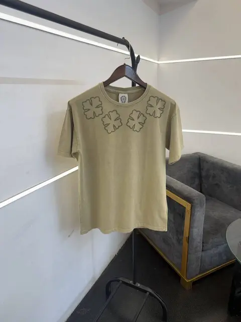 Chrome heart carbon beige yellow acid wash imported round neck tshirt