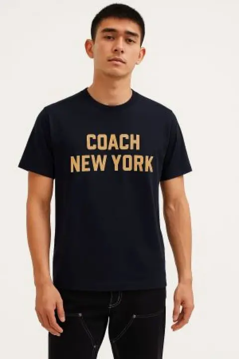 SALE Coach Middle Brand Logo Round Neck T-shirt Black