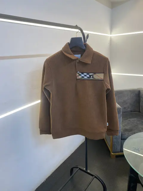 Burberry self knitted imported sweatshirt with brand strip metal logo and brand buttons brown