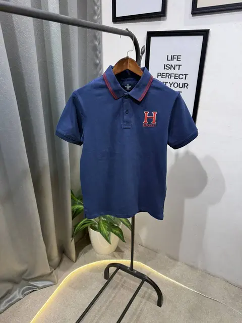 Hackett imported polo tshirt with brand buttons blue