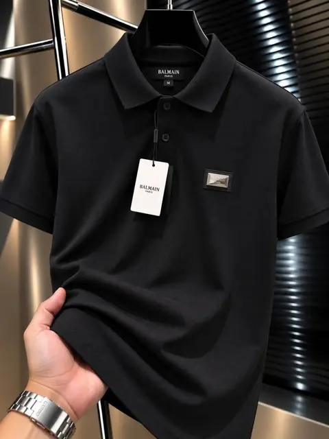 Balmain Chest Logo Polo T-shirt Black