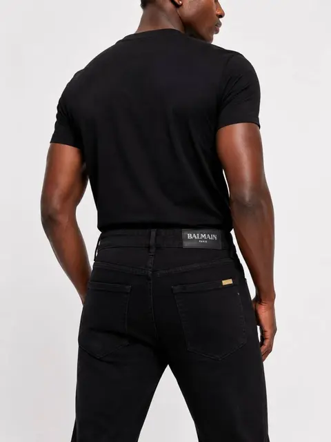 Balmain Black Boot Cut Premium Imported Stretchable Lycra Fabric Denim wit metal Logo Design 3945