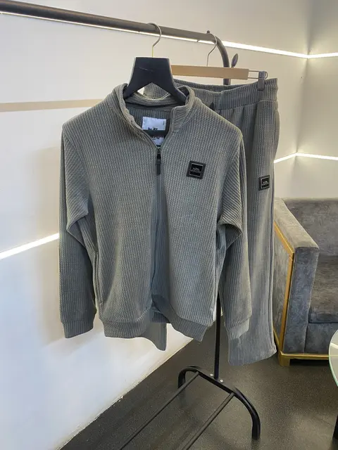 Coach imported tracksuit with brand zip and knitted fabric along with side pockets grey sale