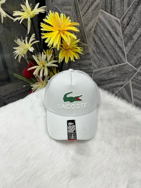 Lacoste Crocodile Front Logo Net Premium Unisex Cap With Safety Box (White)