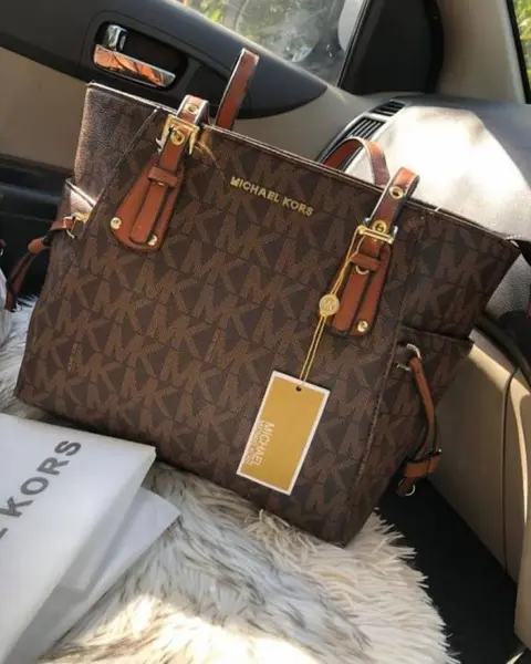 Michael Kors MK Voyager Tote Bag With Side Pocket & Dust Bag (Brown - 971)