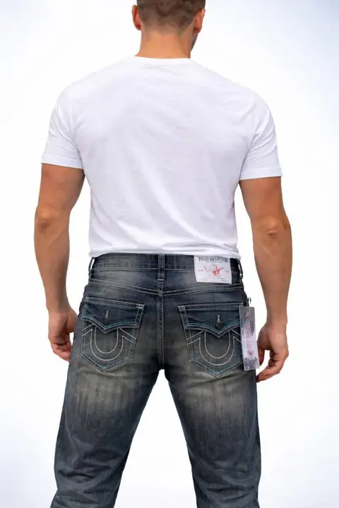 True Religio n White Shade Straight fit Premium Imported Stretchable Lycra Fabric Denim with Back Pocket Embroidered Design 3944