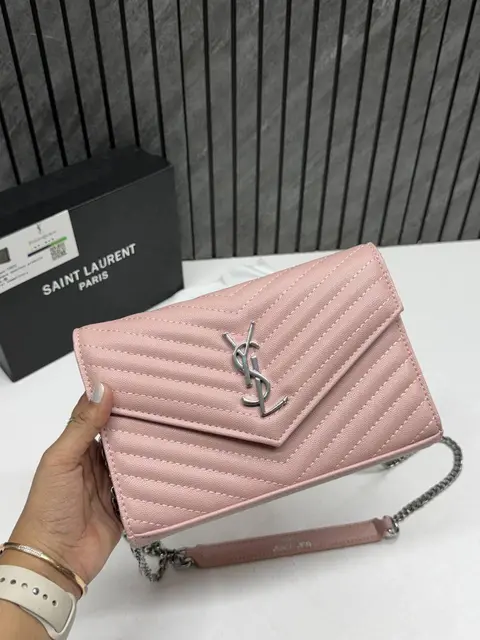 Ysl Envelope Pink-Silver Crossbody ShoulderBag With Originalbox & DustCover