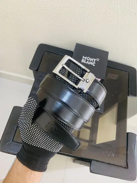 11 MONT BLANC SILVER BLACK PREMIUM QUALITY BELT WITH BOX