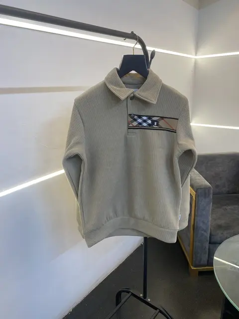 Burberry self knitted imported sweatshirt with brand strip metal logo and brand buttons beige