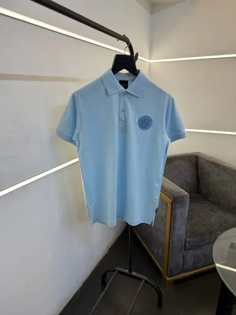 Hugo bos matty fabric imported polo tshirt white brand logo on chest sky blue sale